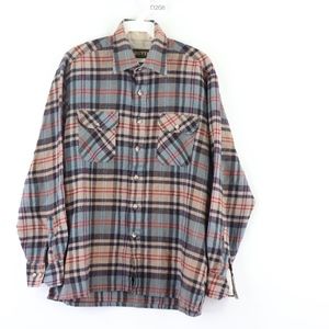 70s Mens Medium Double Pocket Plaid Flannel Shirt